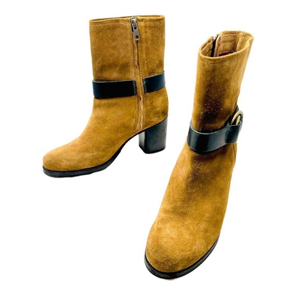 Frye Addie Harness Mid Chestnut Italian Leather Womens Boots Brass Hardware 7B - Picture 2 of 12